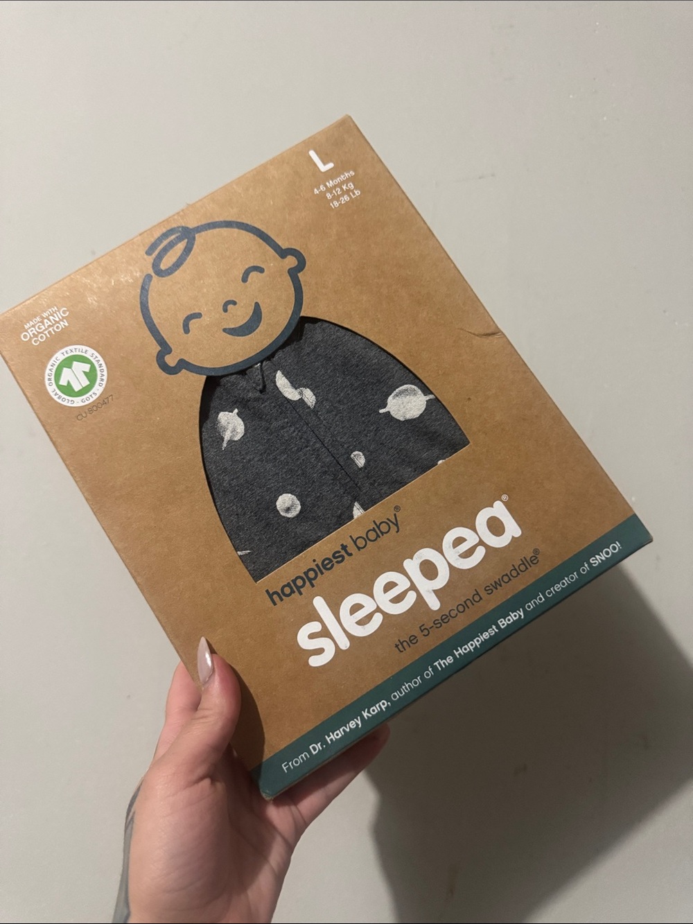 Happiest Baby SleepEae Organic Cotton Dark Gray Dot Sleep Sack - Size L